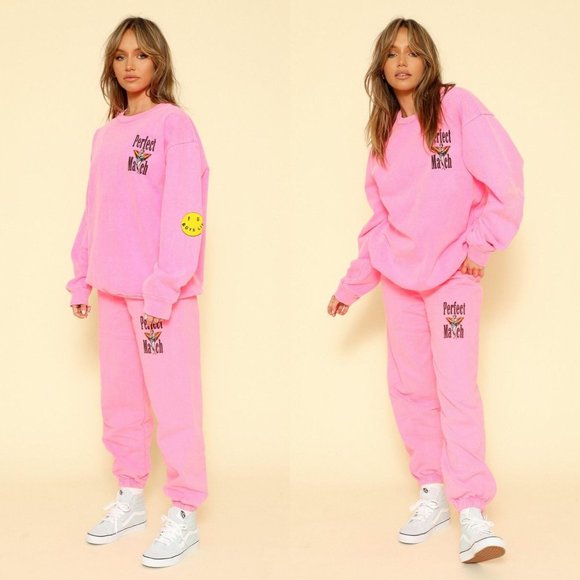 BOYS LIE PERFECT MATCH PINK CREWNECK SWEATPANTS SET SZ S M - Picture 2 of 12